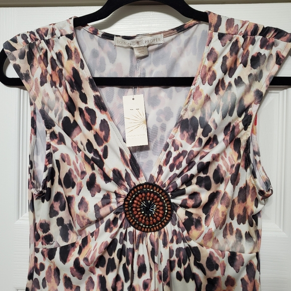Boston Proper sleeveless v neck hi low handkerchief cut in front animal print S - Picture 7 of 14